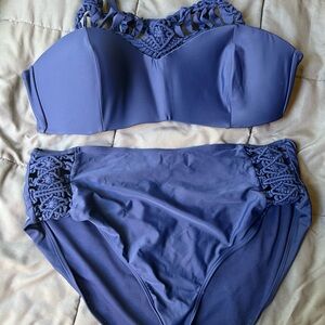 Navy Bikini Set with Crochet Accents